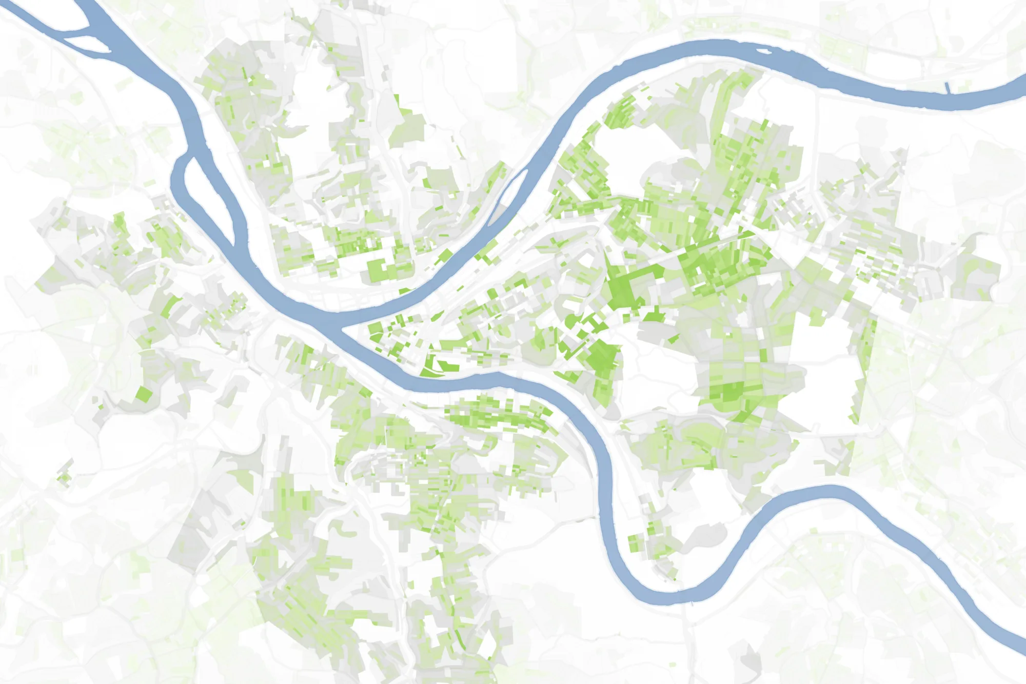 Map of a city showing population densities.